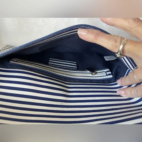Express Bejeweled Blue and White Stripe Envelope Clutch Bag - Picture 9 of 12